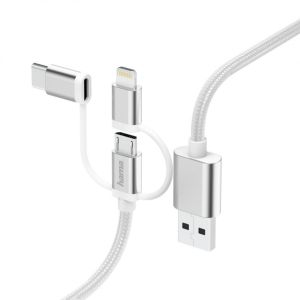 Кликни за увеличение Кабел 3в1 Micro USB кабел с адаптер USB-C/Lightning 0.2m бял 0