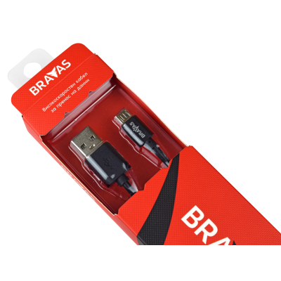 Кабел USB -> microUSB TypeB 1m BRAVAS