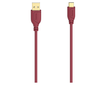 Кликни за увеличение Кабел Flex-Slim USB-C / USB-A USB 2.0 0.75m 480Mbit/s червен, тънък, позлатен 0