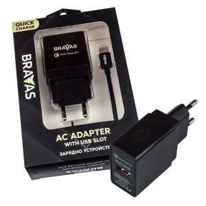 Зарядно устройство BRAVAS, USB Type-A - Type-C QUICK CHARGE 3.0, Серифицирано 0